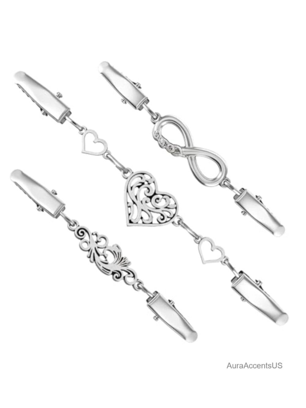 Vintage Sweater Clips Set of 3 Metal Shawl Clasps Cardigan Brooch